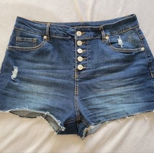 Love Tree High-Waisted Denim Shorts, Dark Wash, Women's Size L